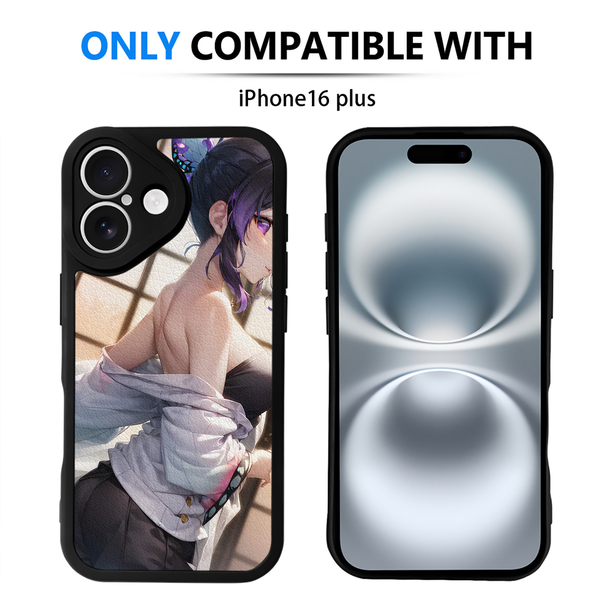 （画像用） 鬼滅の刃（きめつのやいば）蟲柱-胡蝶 しのぶ／こちょう しのぶ Kochou Shinobu 【iPhone 16シリーズ対応】シリコンスマホケース（レザー調） 材質：シリコン